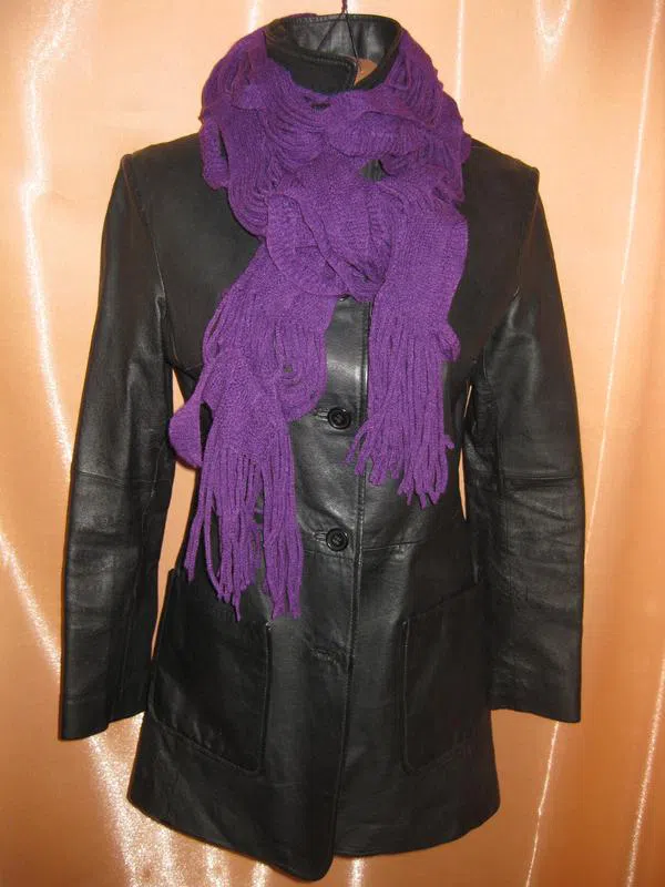 Нарядный элегантный фиолетовый шарф объемный, км0895 с бахромой
