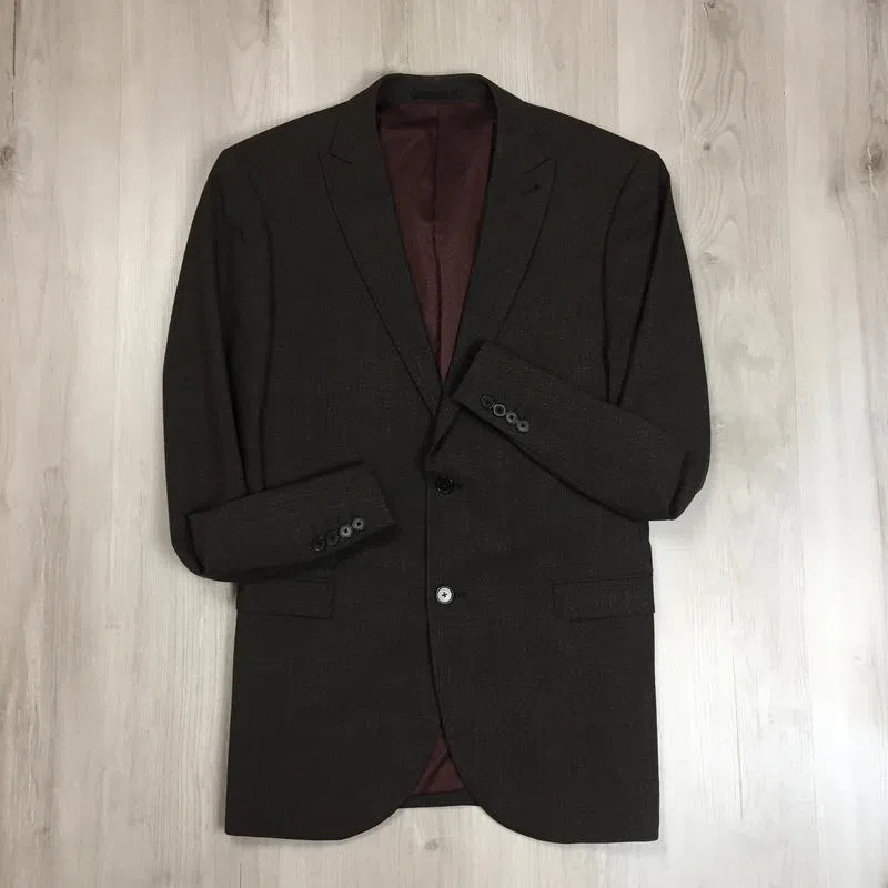 Серый бордовый пиджак приталенный шерстяной next